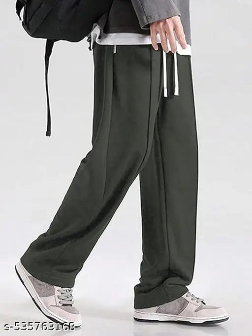 Men’s Olive Green Flared Track Pants – Relaxed Fit | Modern Street Style | Everyday Comfort