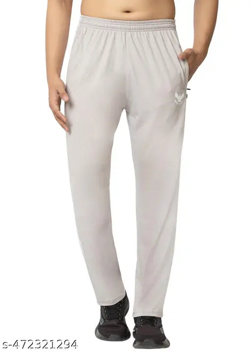 Men's Light Grey Sports Track Pants – Striped Design | Breathable Cotton-Polyester Blend for Active Comfort
