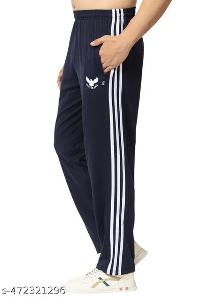 Men's Light Grey Sports Track Pants – Striped Design | Breathable Cotton-Polyester Blend for Active Comfort