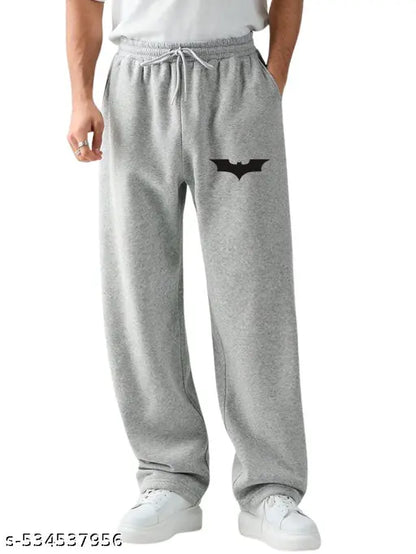 Men's Light Grey Cotton Track Pants – Athletic Fit, Batman Logo, Premium Comfort