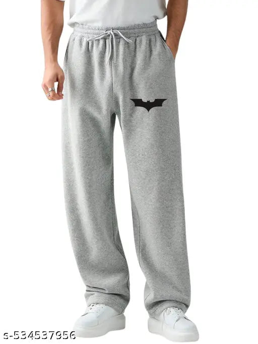 Men's Light Grey Cotton Track Pants – Athletic Fit, Batman Logo, Premium Comfort
