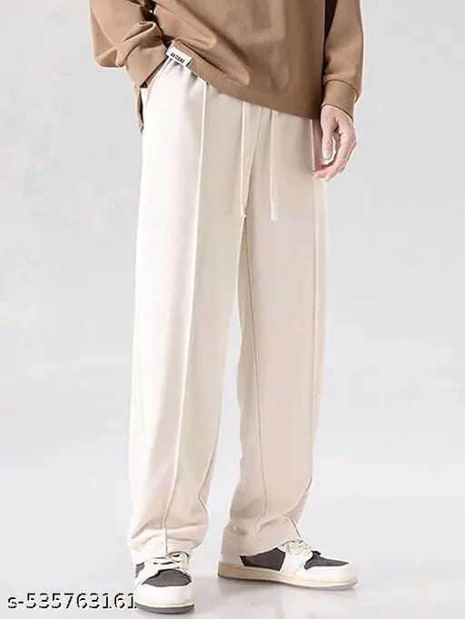 Men’s Cream Flared Track Pants – Loose Fit, Modern Comfort | Stylish Everyday Trousers