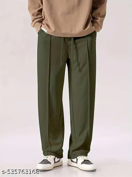 Men’s Olive Green Flared Track Pants – Relaxed Fit | Modern Street Style | Everyday Comfort